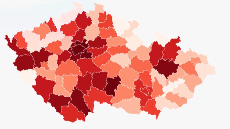 Koronavirová mapa: Nejhorší je Praha-východ, jsou ale i oblasti bez covidu